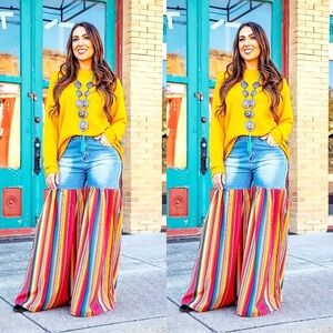 Denim Multi Color Wide Leg Pants. Size 4-18. We suggest go down a size.